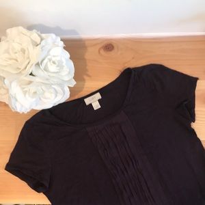 LOFT SZ M Plum Ruffle Front 100% Cotton Tee Shirt